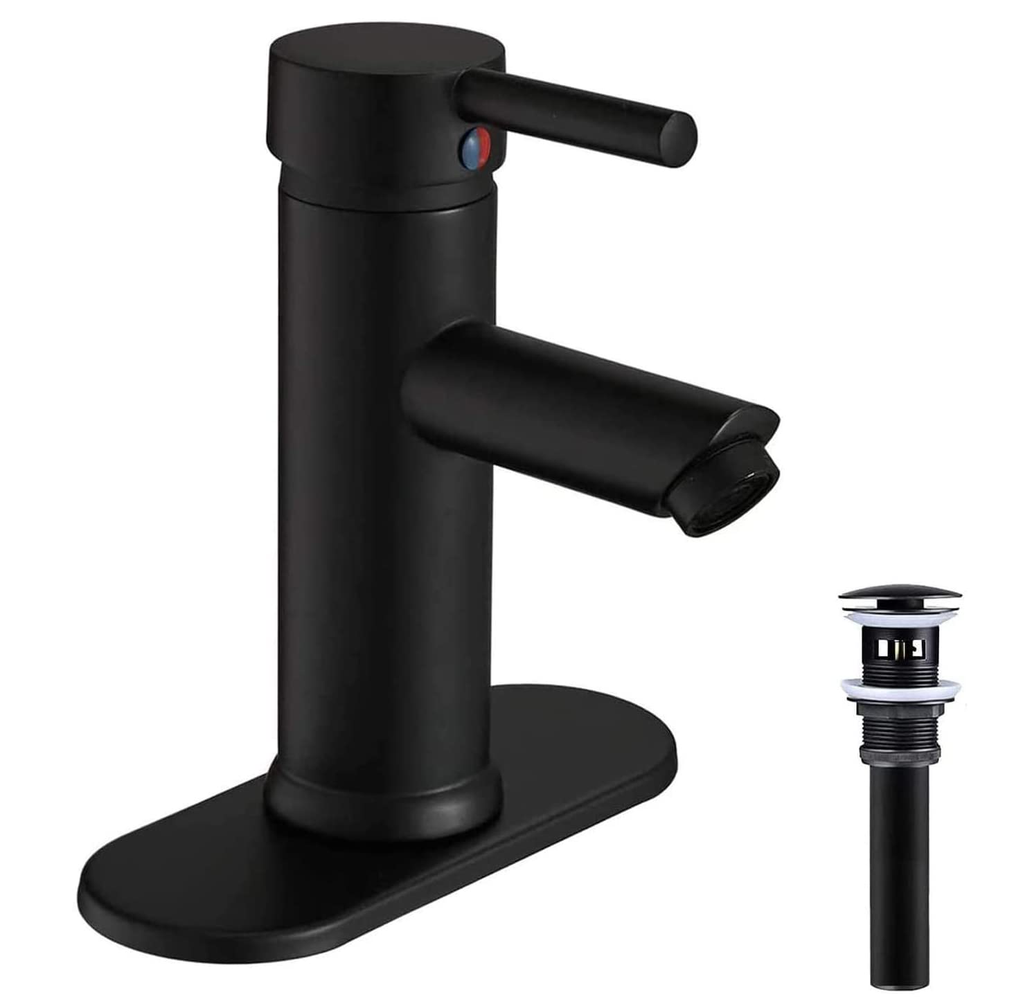 Grifo de Lavabo de baño Negro con desagüe emergente a Juego y rebosadero, Monomando, un Orificio, de latón, para Montaje en encimera, Comercial.