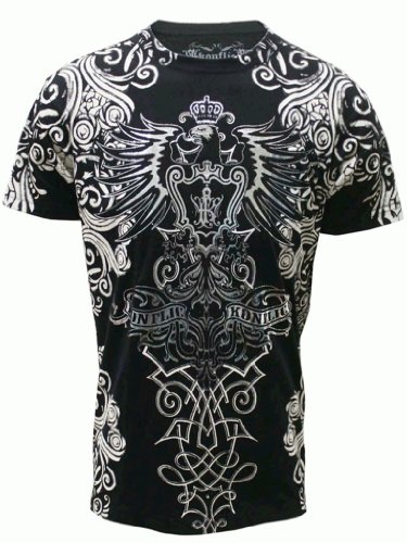 Konflic NWT Men's All-Over Tribal Graphic MMA Muscle T-shirt, Black, L