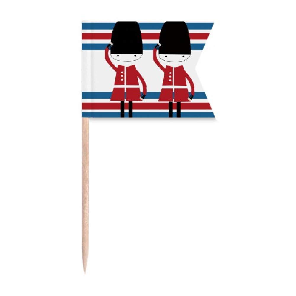 Illustration schéma soldat UK et pavillon anglais sur pic en bois pour gâteau et fromage