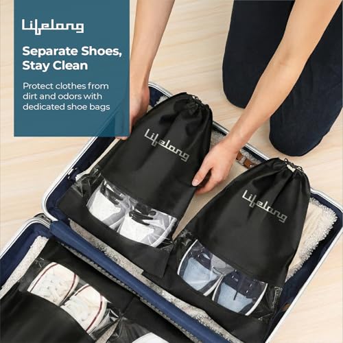 Image of Lifelong Shoe Bags for Travel with Clear Window | Pack of 6 Drawstring Shoe Bags | Waterproof & Dustproof Shoes Cover for Sports Shoes, Sneakers, Heels, Flats | Gym, Luggage & Home Use