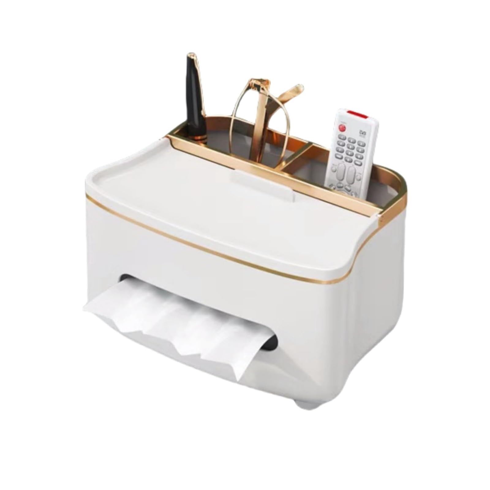 Tissue Dispenser Box Tissue Box Cover With Compartment Refined Modern ABS Fabric With Phone Holder Storage Apartment Must Haves(White)