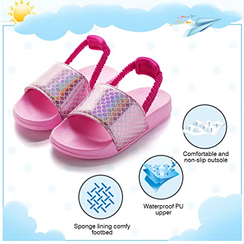 Iceunicorn Kids Slide Sandal Summer Beach Water Shoes Casual Slip-On Flat Shoes Slippers（Pink Scales Infant Size 4） #TOP1