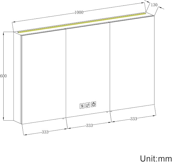 ELEGANT Triple Door Bathroom Mirror Cabinet with Shaver Socket, 1000x600mm [Energy Class D]