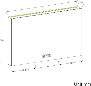 ELEGANT Triple Door Bathroom Mirror Cabinet with Shaver Socket, 1000x600mm [Energy Class D]