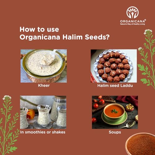 Image of Organicana Halim Seeds 1kg - (Pack of 2) 500gm each- Garden Cress | Aliv Seed | Asaliya | High in Fibre and Omega 3 | Garden Cress | Asalia | Haleem seed | Immunity Booster Superfood