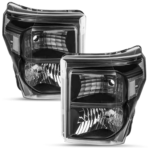 SOCKIR Headlight Assembly Set Compatible with 2011-2016 Ford F-250 F-350 F-450 F-550 Super Duty Passenger and Driver Side (Black Housing with Clear Reflector)