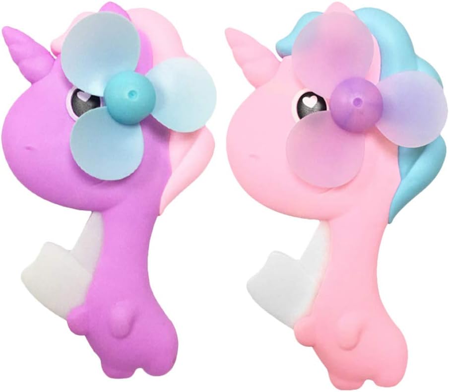 NUOBESTY 2Pcs Handheld Fan Unicorn Cartoon Fan Toy Manual Press Cooling Fan Hand Press Fan Toy for Summer Outdoor(Random Color)