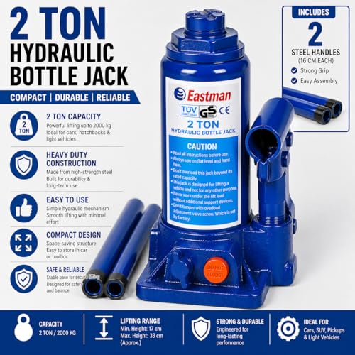 Image of Hydraulic Bottle Jack 2 Ton Heavy Duty Steel Car Jack for SUV, Truck, Van Portable Lifting Tool with Easy Pump Handle & Wide Stable Base