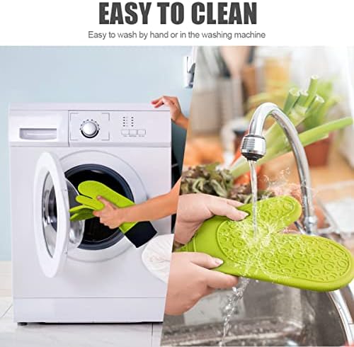 Silicone Oven Gloves, Sopito Heat Resistant Oven Mitts 446 F, Washable Oven Gloves Extra long with Cotton Lining for Cooking, Baking, Steaming, Microwave (Green,1 Pair)