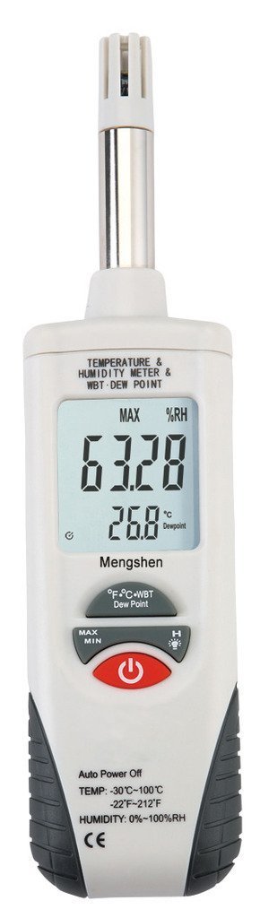 Mengshen Digital Psychrometer - Handheld Backlight Temperature Humidity Meter Gauge with Dew Point and Wet Bulb Temperature - Battery Included, M350