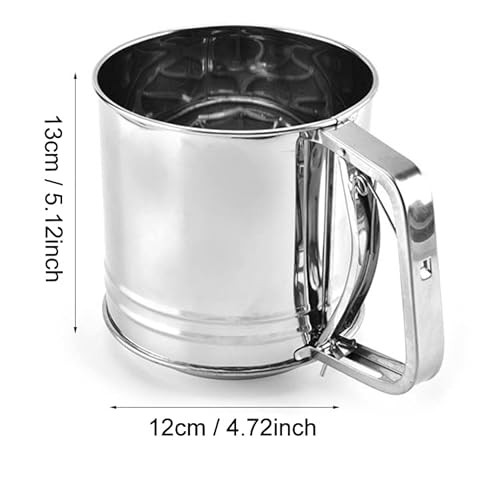 3-Cup Handheld Double Layers Flour Sifter, Stainless Steel Semi-Automatic Flour Sieve Cup, Hand-Screened Sugar Mesh Sieve, Baking Tool, Cakes Tools, Sieve Strainer #TOP6