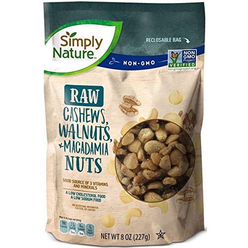Simply Nature - Nueces mixtas de anacardos sin OMG, nueces, macadamia y nueces, bolsa resellable de 8 onzas