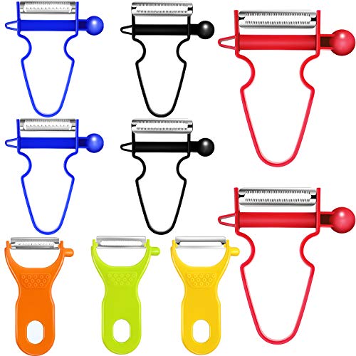 9 Pieces Kitchen Peeler Set Stainless Steel Food Peelers Vegetable Peeler Shredder Slicer Multifunctional Fruit Peeler for Cabbage, Potato, Carrot Peeling Tool