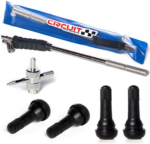 Circuit Performance Valve Stem Puller Installer Tool + 4 TR413 Black Rubber Valve Stems + 4 Way Valve Core Remover Full Kit