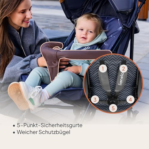 5. Bild von LIONELO Elia Buggy Klein Zusammenklappbar Kinderwagen Bis 15 Kg, Rücken Und Fußstützenverstellung Hinterradbremse, Moskitonetz, Einkaufskorb