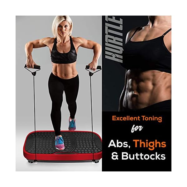 Hurtle Fitness Vibration Platform Machine - Home Gym Whole Body Shaker Exercise Machine Workout Trainer Fast Weight Loss w/Resistance Bands Easy Carry Wheel Remote Adjustable Speed - HURVBTR36RD, red