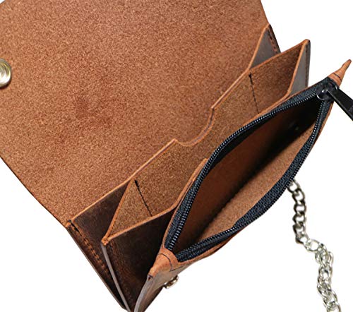 Men's Brown Leather Biker Wallet & Chain/Distressed Vintage/Handmade Buffalo #TOP3