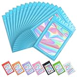 Funfery 100 pcs Blue Smell Proof Mylar Holographic Bags Packaging Bags,Clear Resealable Odor Proof Bags Foil Pouch Bags for Food Storage,Lipgloss,Jewelry,Eyelash Packaging for Small Business(3x4.7In)