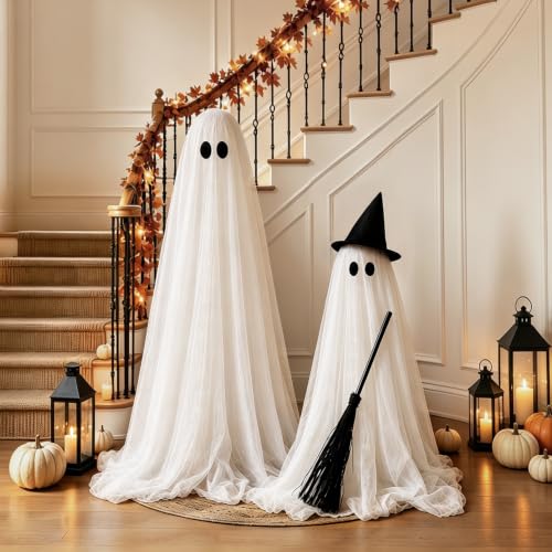 Halloween Decorations Outdoor, 2 Packs Light-Up Spooky Ghost Witch Broom - image 7