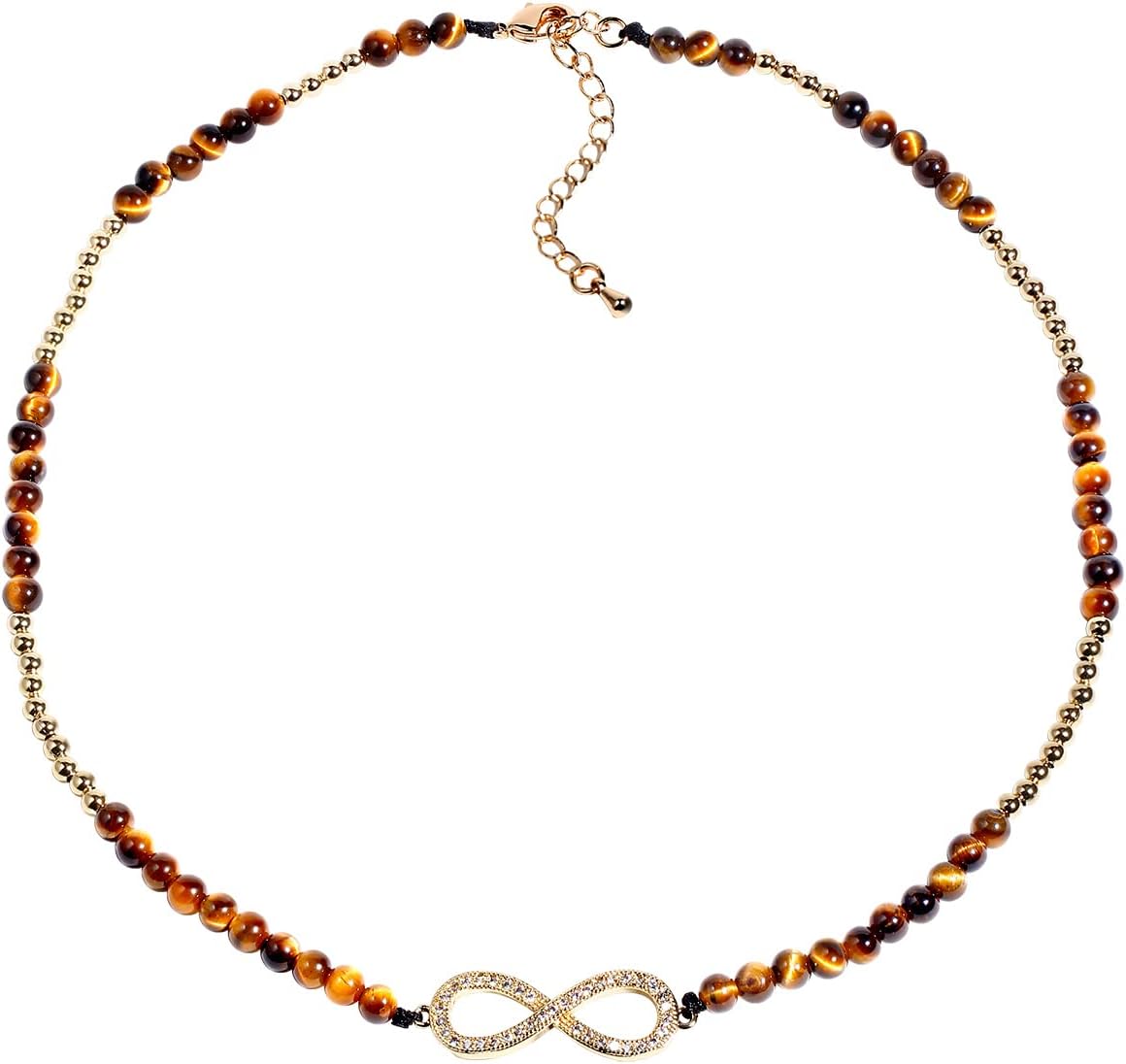 Jewever Tiger Eye Infinite Plated 14k Gold beaded Chokers Necklaces for Women Crystal Necklace Jewellery Gifts Adjustable(15-17")