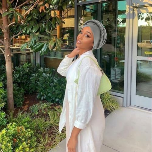 Image of DRESHOW African Women Turban Caps Beanie Twist Headscarf Pre-Tied Double Twisted Braid Hair Cover Wrap Hat Chemo Cancer Cap
