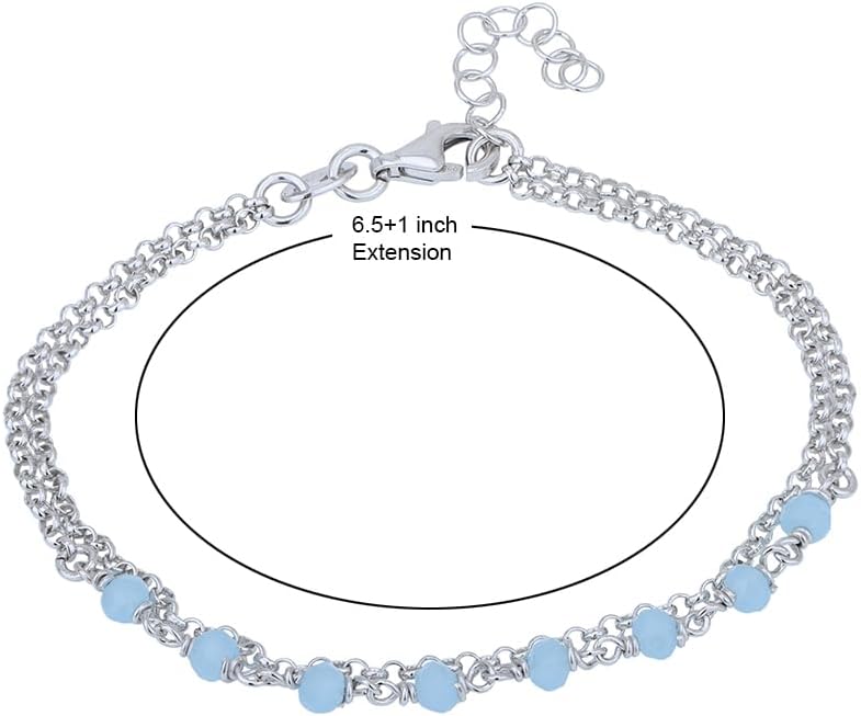 Vanbelle Sterling Silver Jewelry - Rhodium Plated with 925 Stamp - Cubic Zirconia Stones Double Layered Chain Bracelet - Handcrafted - for Women - 6.5" long + 1" extender - Image 4