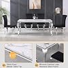 Henf 5 Piece Marble Dining Table Set for 4, 68 Modern Kitchen Dining Room Table and Beige Chairs Set for 4, White Silver Dinner Table Set for 4 with Mirrored Stainless Steel Legs for Dining Kitchen