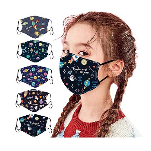 Jamicy 5 Stück Mundschutz Kinder Junge Mädchen Waschbar mit Motiv, Atmungsaktive Wiederverwendbar Staubdicht Multifunktional Halstuch Schlauchtuch für Outdoor Laufen