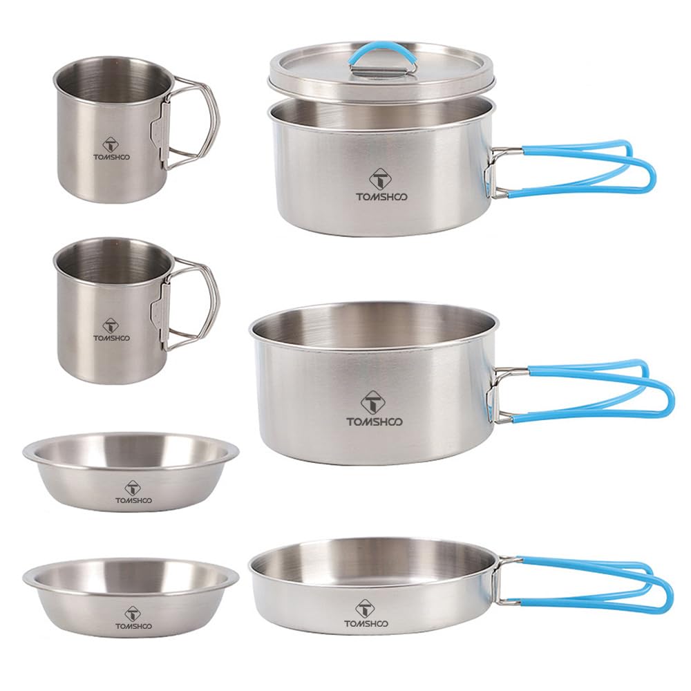 KANASI Set di pentole da Campeggio, pentole in Acciaio Inossidabile per 2 Persone con Manici Pieghevoli per Cucinare all'aperto, Escursioni con Lo Zaino in Spalla