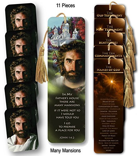 Jesus, Prince of Peace, Art by Akiane Kramarik, Bible Verse Bookmark featuring John 14:2, In My House there are Many Mansions scripture - a 5 Wallet Cards & 6 Bookmark Bible Study Tools Ensemble