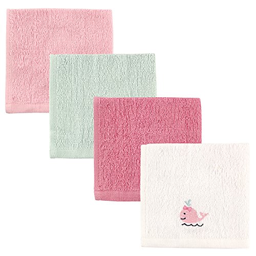 Image of Luvable Friends Unisex Baby Super Soft Cotton Washcloths, Girl Whale, One Size