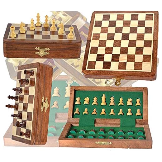 Chess Bazar - Magnetic Travel Pocket Chess Set - Staunton 7 X 7 Inch Folding Game Board Handmade in Fine Rosewood