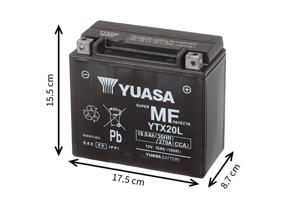 Yuasa YTX20L 12V 270 CCA Batería AGM VRLA para moto libre de mantenimiento