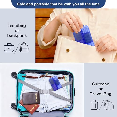 Image of Extra Large Pill Organizer with 161 Medicine Labels, Travel Pill Case | Blue Extra large case with 10 compartments for 7-day pill planning, vitamins, supplements, and travel