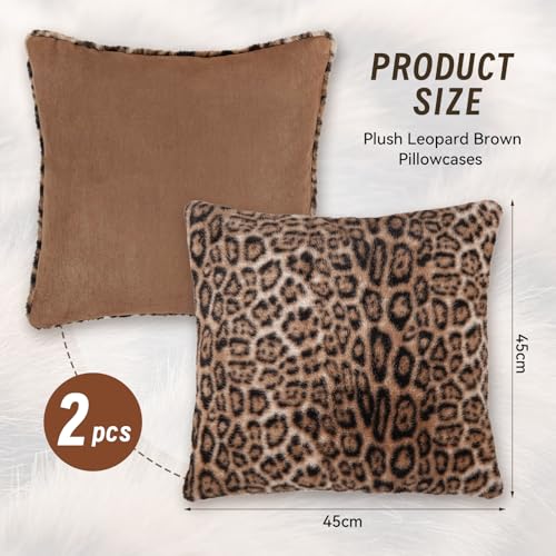 Calkkrer 2 Stück Kissenbezüge Aus Dichtem Kunstkaninchenfell, Super Weich Fuzzy Zierkissenbezug, Leopardenmuster Braun, Dekokissen Für Sofa, Schlafzimmer, 45x45 cm