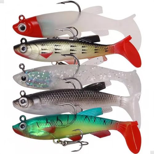 Kit 5 Isca Artificial Soft Bait Shad com Anzol Triplo – 10cm / 20...