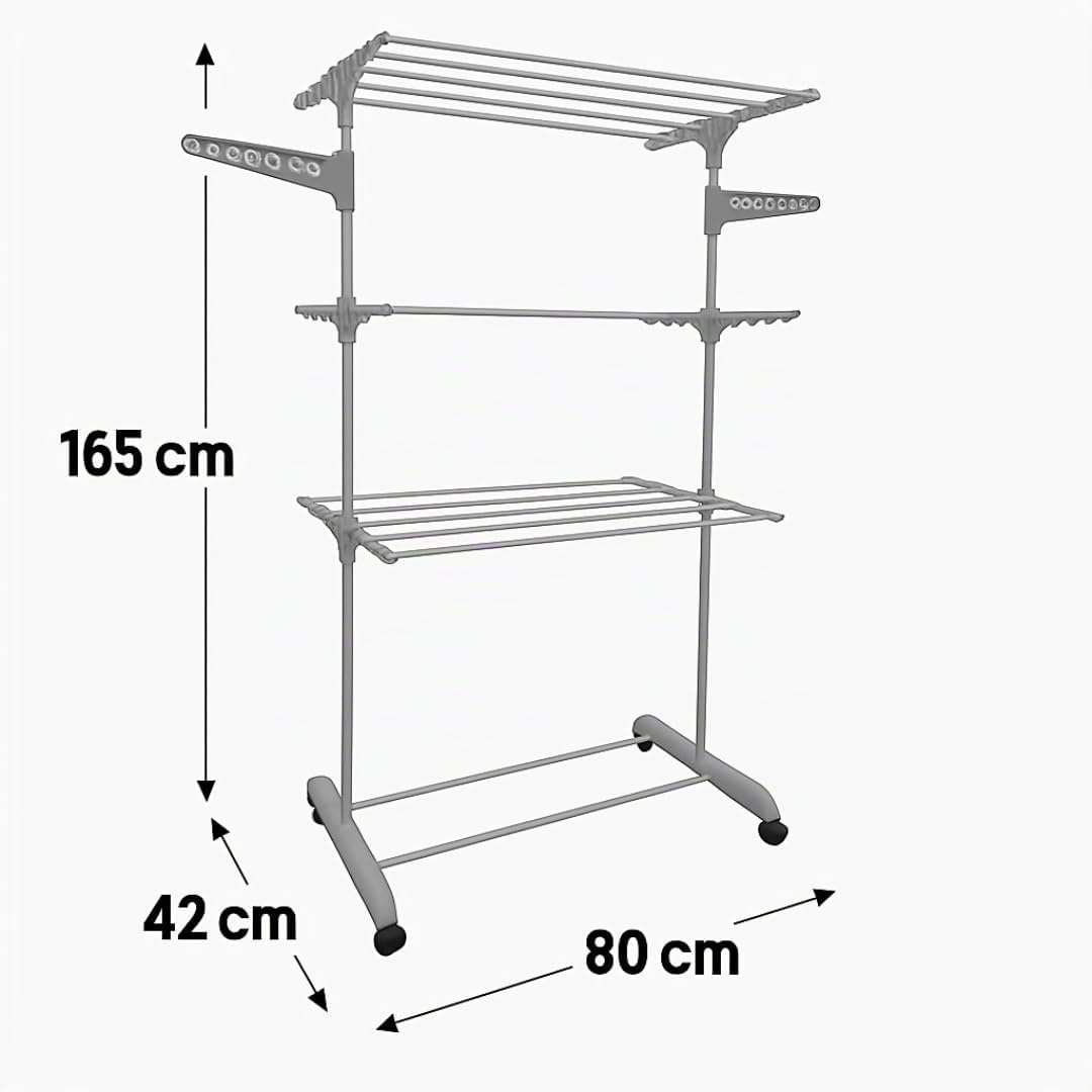 BERARDI Stendibiancheria Verticale Pieghevole, 3 Ripiani, Bianco, con 4 Ruote, 142x55x172cm, Capacità 30kg