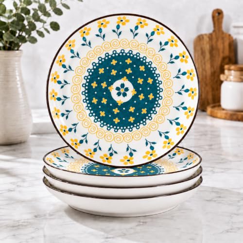 Image of Decorative Ceramic Dinner Plates Set of 4 | Elegant Floral Mandala Pattern | Premium Ceramic Plates for Dining, Serving & Home Kitchen | Festive & Everyday Tableware(Blue, White, Pack of 4)
