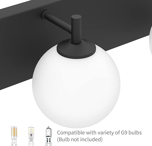 Miniatura 3 de Luz de tocador de baño 5 luces de baño negro mate luces de tocador con globo blanco lechoso luces de baño negras sobre el espejo excluye bombilla