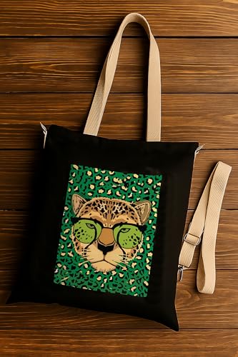 Image of ZORI Black Sling Tote Bag With Pocket and with Beige Straps, Tote Bags For Women large capacity,Tote bag For Shopping, College, Travel, More Canvas Handbag For Unisex
