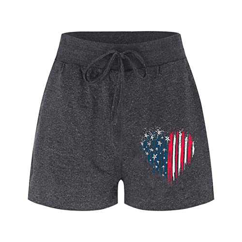Gym Shorts Women Usa Flag Printed Running Shorts With Pockets Soft Drawstring Lounge Shorts Fashion Low Waist Short Pants Black #TOP2