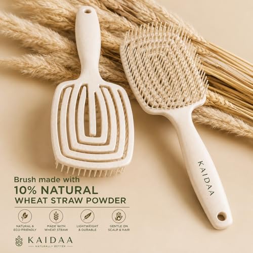 Image of KAIDAA Scalp Breeze Brush | Flexible Vented Detangling Hair Brush for Wet and Dry Hair | Gentle Scalp Massage | Plastic-Reduced Design with 10% Wheat Straw (Beige)