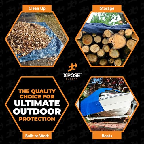 Image of Xpose Safety 12' x 12' Heavy Blue /Brown Tarp - Waterproof - 7 Mil Weatherproof Camping Tarp for Tent, Rain, Wind & Sun - Plastic Tarpaulin Cover Outdoor for Roof, Trailer, RV, Car, Boat