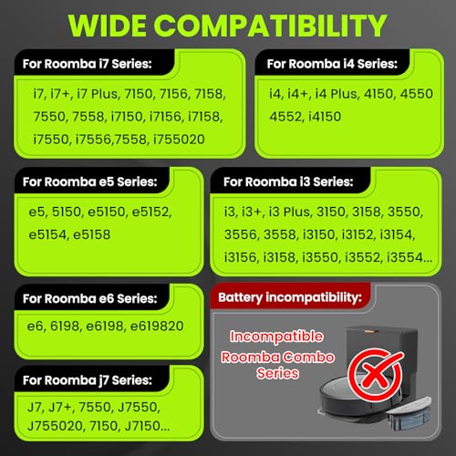 Image of CITYORK 14.4V 5000mAh ABL-D1 Battery for iRobot Roomba i3 3150 i3+ 3550 i4 4150 i4+ 4550 i7 i7+ 7150 7156 7158 7550 7558, e5 e6, J7 /J7+, J6+ /J6+, J5 /J5+ Series (Not for Roomba Combo Series)