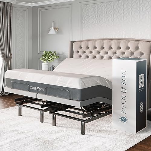 Image of Sven & Son Platinum Adjustable Bed Base Frame + 14 inch Hybrid Spring Matt (Medium Soft), Lumbar Support, Head-Pillow-Tilt, Massage, Under-Bed Lights, USB - King