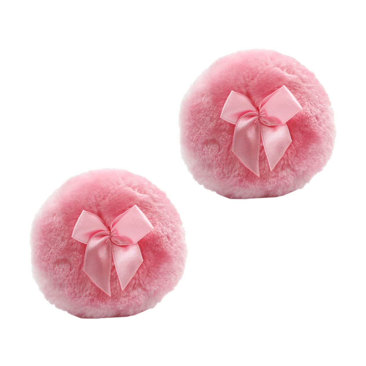 FRCOLOR 2pcs Fluffy Powder Puff with Pink Bowknot Soft Makeup Pads for Loose Powder Application for Body and Cosmetic Use Comfortable and Gentle for All Skin Types