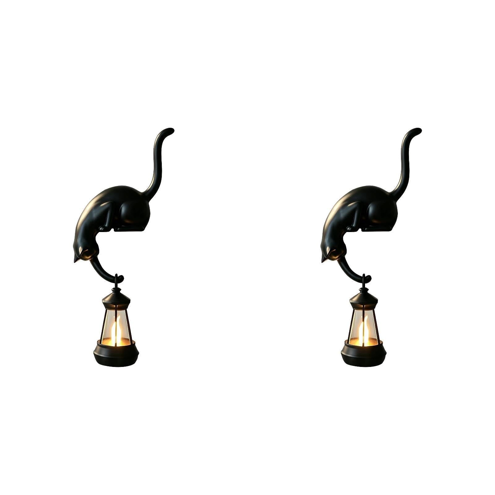 Resin Cat Bookshelf Lantern LED Night Light Warm White Hanging Lamp (I)