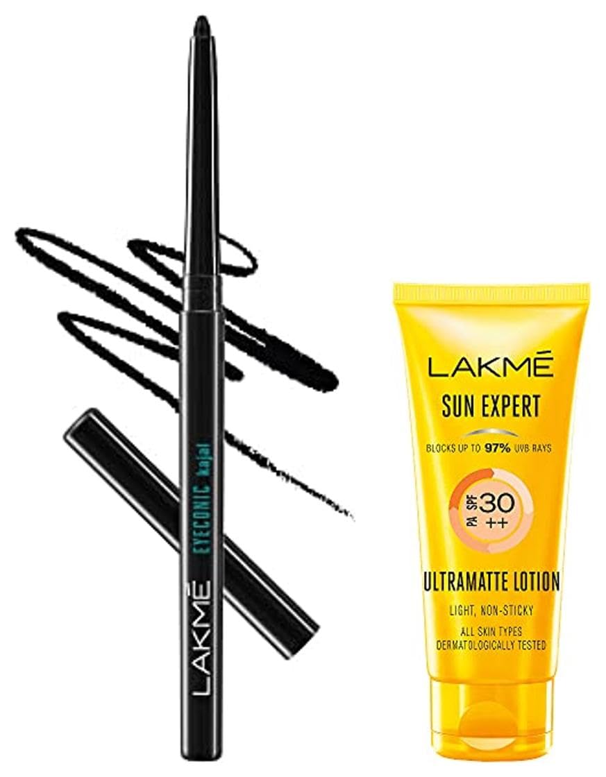 LAKMÉ Sun Expert SPF 30 PA++ Ultra Matte Lotion Sunscreen, Blocks Upto 97% Harmful Sunrays, 50 ml For All Skin type & Eyeconic Kajal, 0.35g, Deep Black New Matte Finish-picture-25
