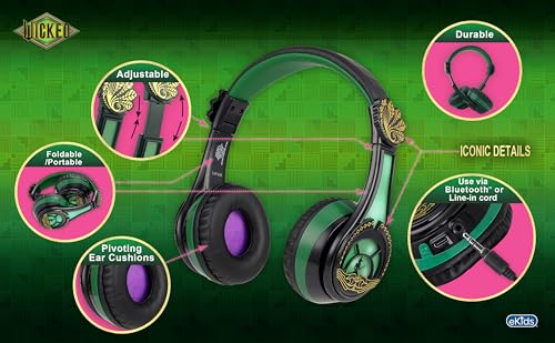 Image of Wicked Elphaba Bluetooth Headphones for Kids, Wireless Headphones for School, Home, or Travel (Wicked Elphaba)