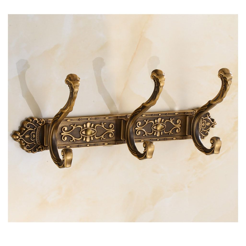 Lmysxaoz Bronze Vintage Metal Coat Rack Wall Mount, Aluminum Thickened Hooks Hanging Rail Clothes Towel Racks For Bathroom Entryway Bedroom Behind The Door 3Hook